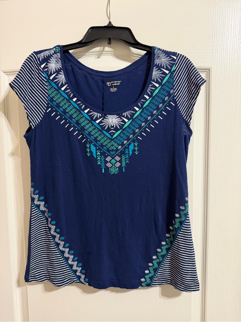 new directions Navy Short Sleeve Tee with Teal & Aqua Details